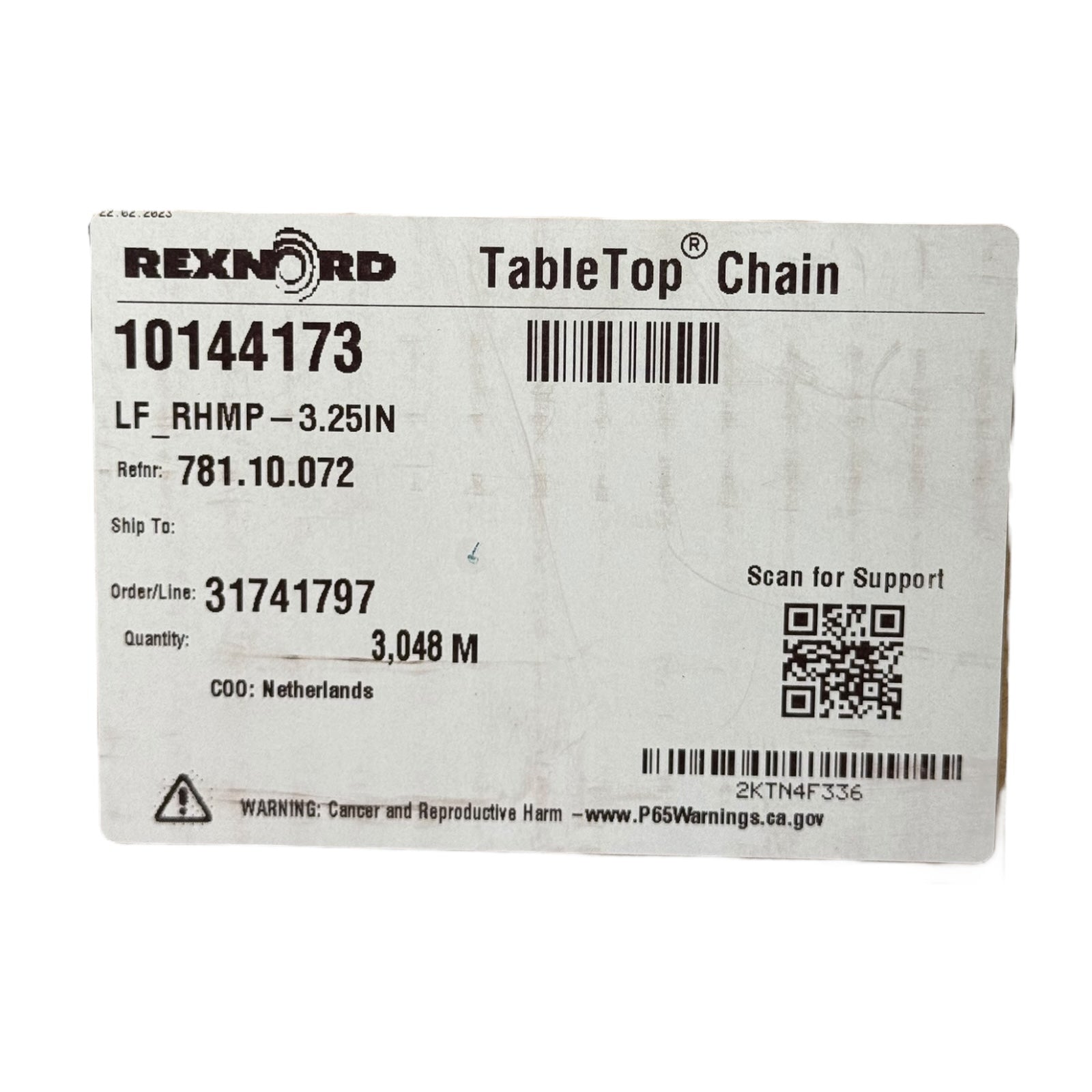 Rexnord TableTop Chain LF_RHMP 3.25IN 10144173 Kunststoff-Förderkette 3,048m