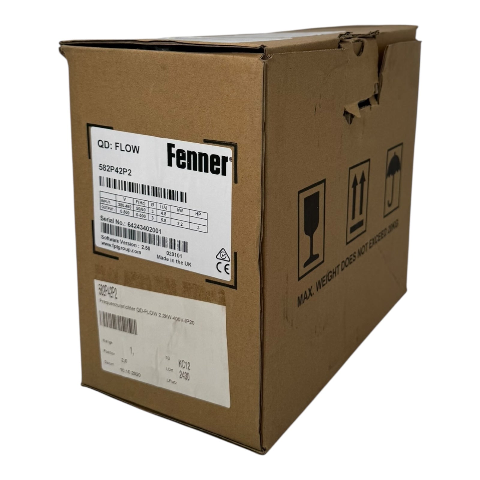 Fenner QD:Flow 582P42P2 Frequenzumrichter 2,2kW 380-480V IP20 3PH S/W2.50 UNUSED
