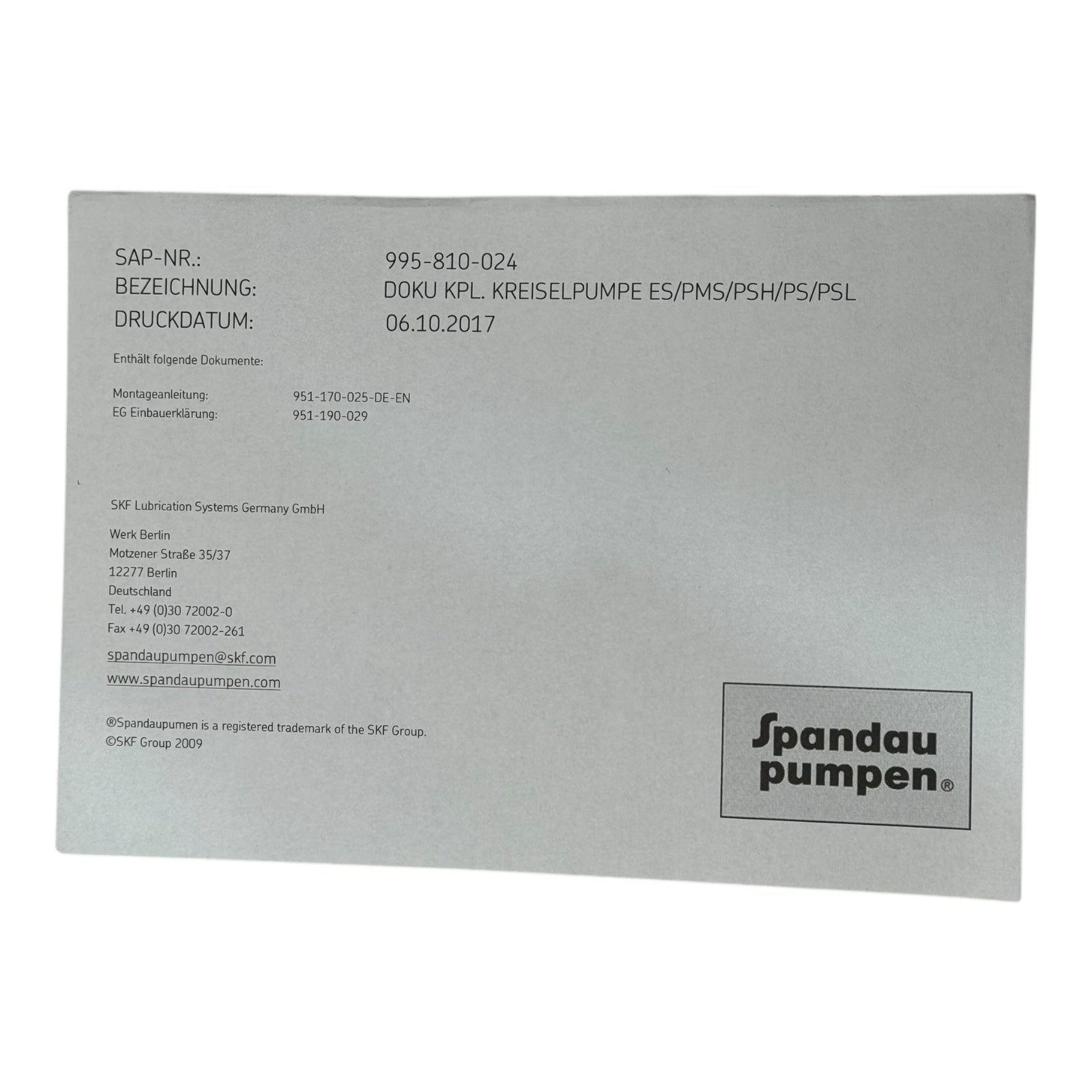 Spandau Pumpen PS-0102GBSS20K05BA Kreiselpumpe 2,2kW 400V SKF Kühlmittelpumpe