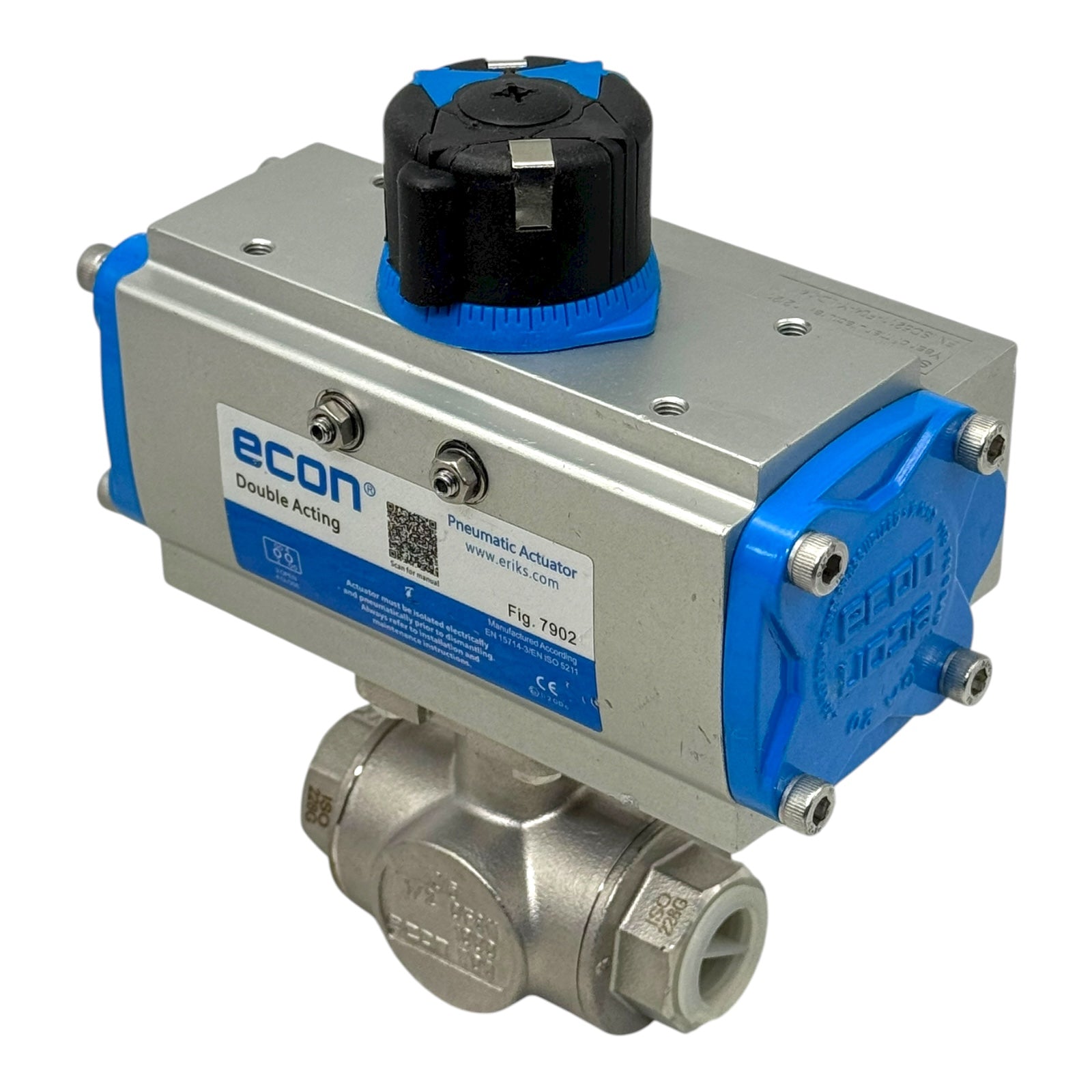 Econ Fig.7902 Pneumatikaktor Double Acting mit 3-Wege Kugelhahn DN15 1/2” CF8M