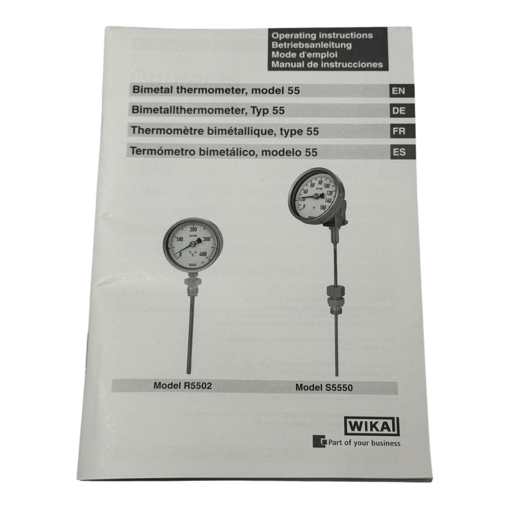WIKA Bimetallthermometer S5550/5 NG100 0–250°C L=130mm Ø6mm Edelstahl