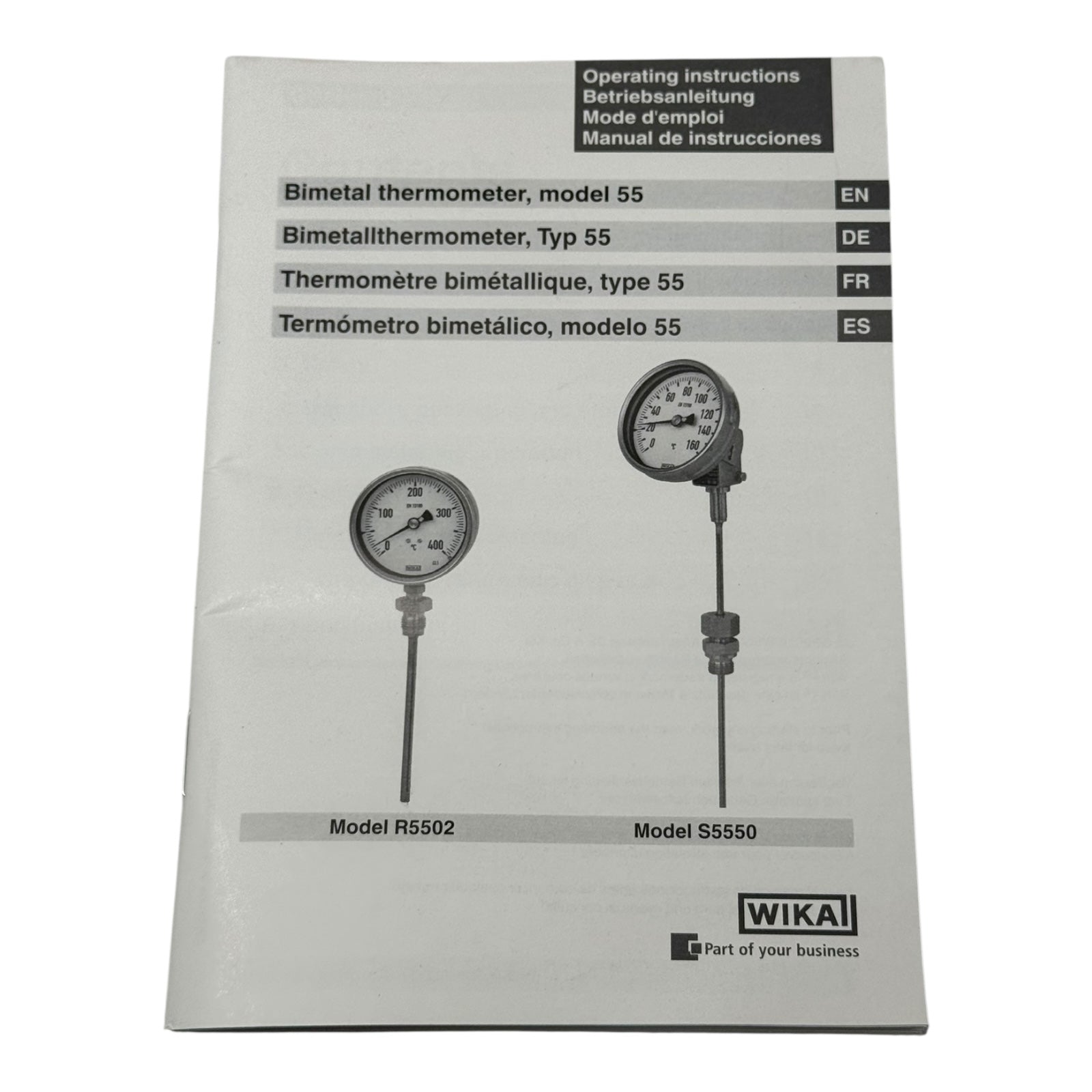 WIKA Bimetallthermometer S5550/5 NG100 0–250°C L=130mm Ø6mm Edelstahl