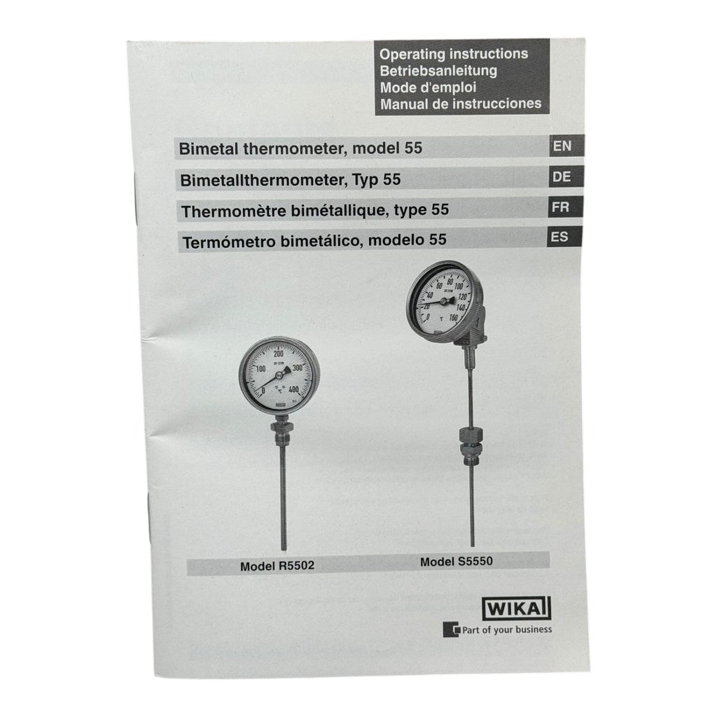 WIKA Bimetallthermometer S5550/5 NG100 0–250°C L=130mm Ø6mm Edelstahl