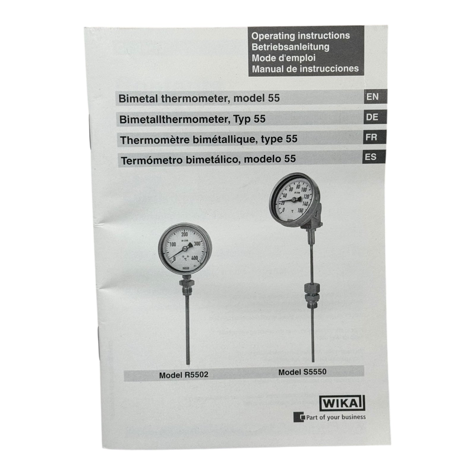 WIKA Bimetallthermometer S5550/5 NG100 0–250°C L=130mm Ø6mm Edelstahl