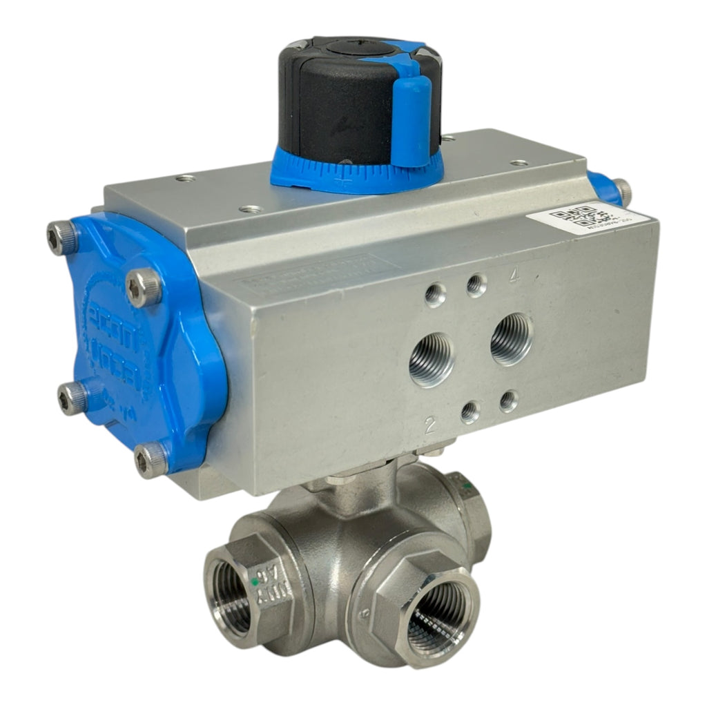 Econ Fig.7902 Pneumatikaktor Double Acting mit 3-Wege Kugelhahn DN15 1/2” CF8M