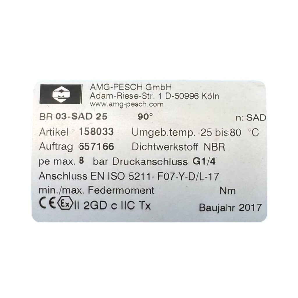 AMG-PESCH 158033 90° BR03-SAD 25 Pneumatik 8bar Schwenkantrieb doppeltwirkend EX