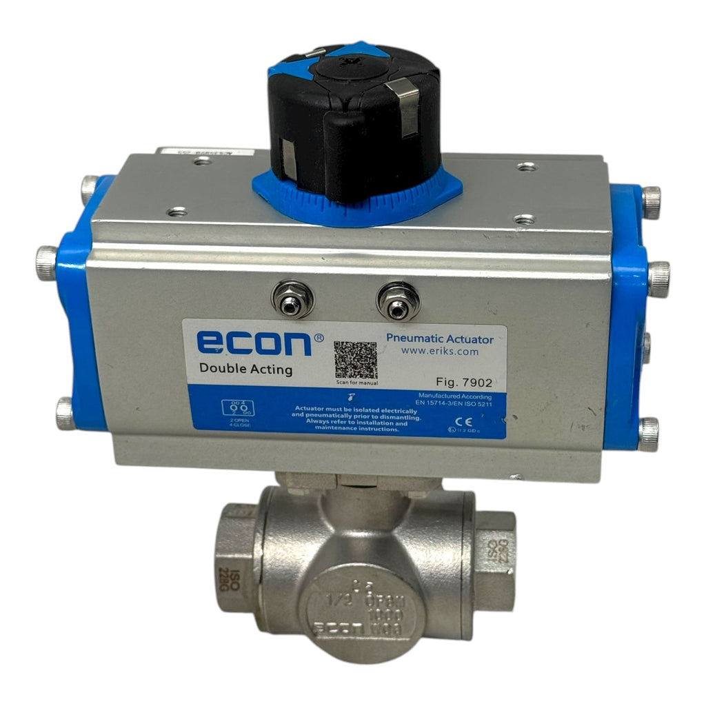Econ Fig.7902 Pneumatikaktor Double Acting mit 3-Wege Kugelhahn DN15 1/2” CF8M