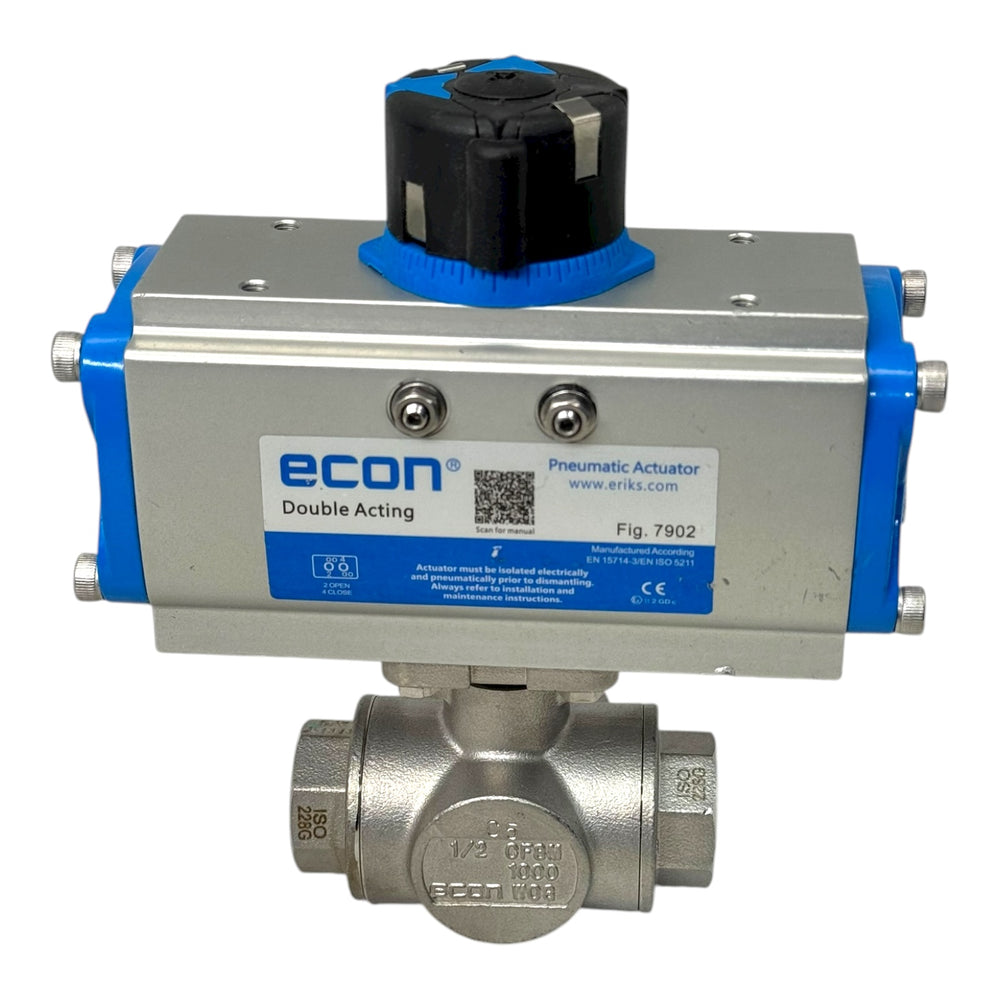 Econ Fig.7902 Pneumatikaktor Double Acting mit 3-Wege Kugelhahn DN15 1/2” CF8M