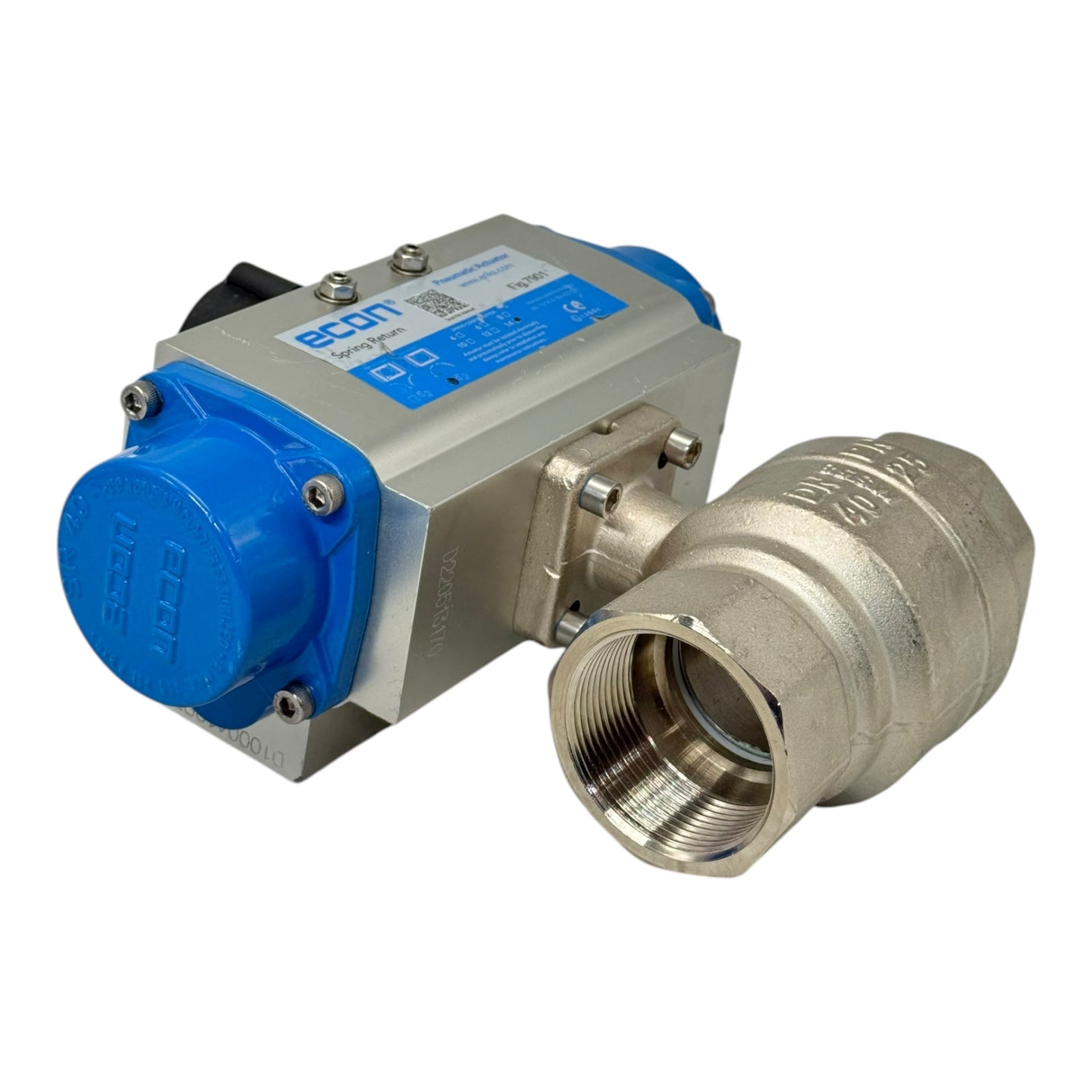 Econ Fig.7901 Pneumatikaktor Spring Return mit Kugelhahn DN40 PN25 MSS58