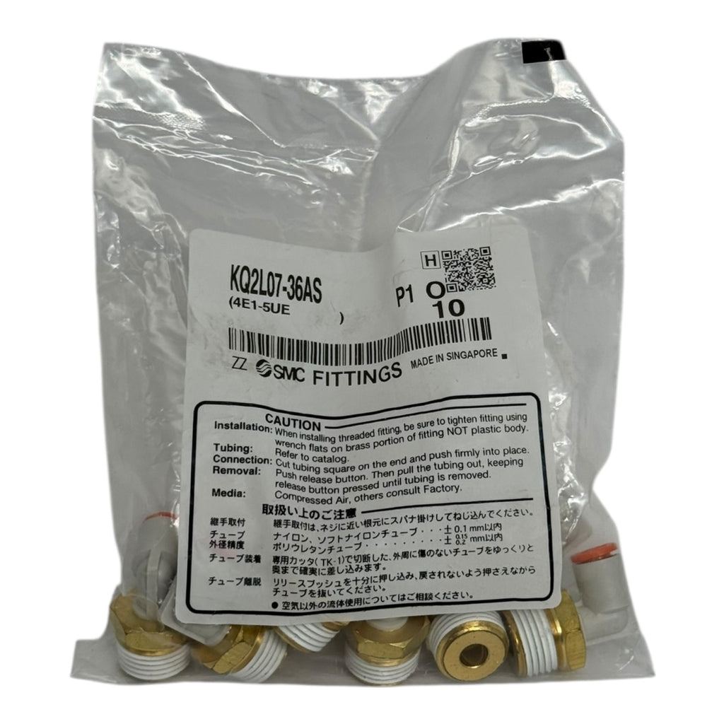 10x SMC KQ2L07-36AS Winkelstecker 7 mm–R3/8” Pneumatik Fitting