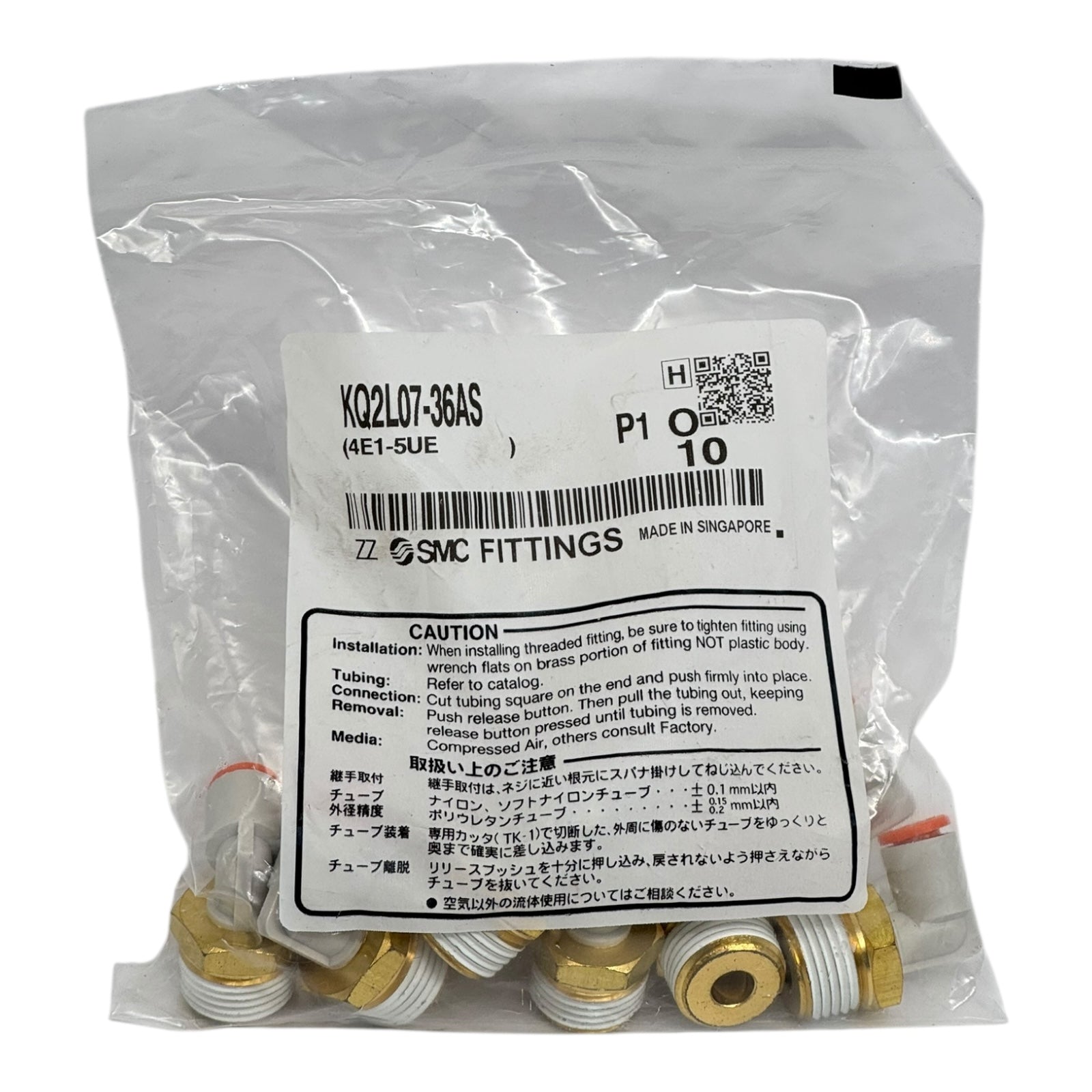 10x SMC KQ2L07-36AS Winkelstecker 7 mm–R3/8” Pneumatik Fitting