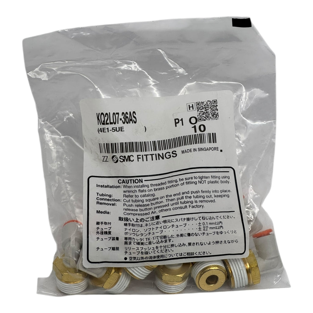 10x SMC KQ2L07-36AS Winkelstecker 7 mm–R3/8” Pneumatik Fitting