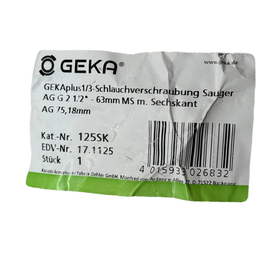 GEKA 125SK Schlauchverschraubung Sauger G2 1/2” 63mm Messing Sechskant plus