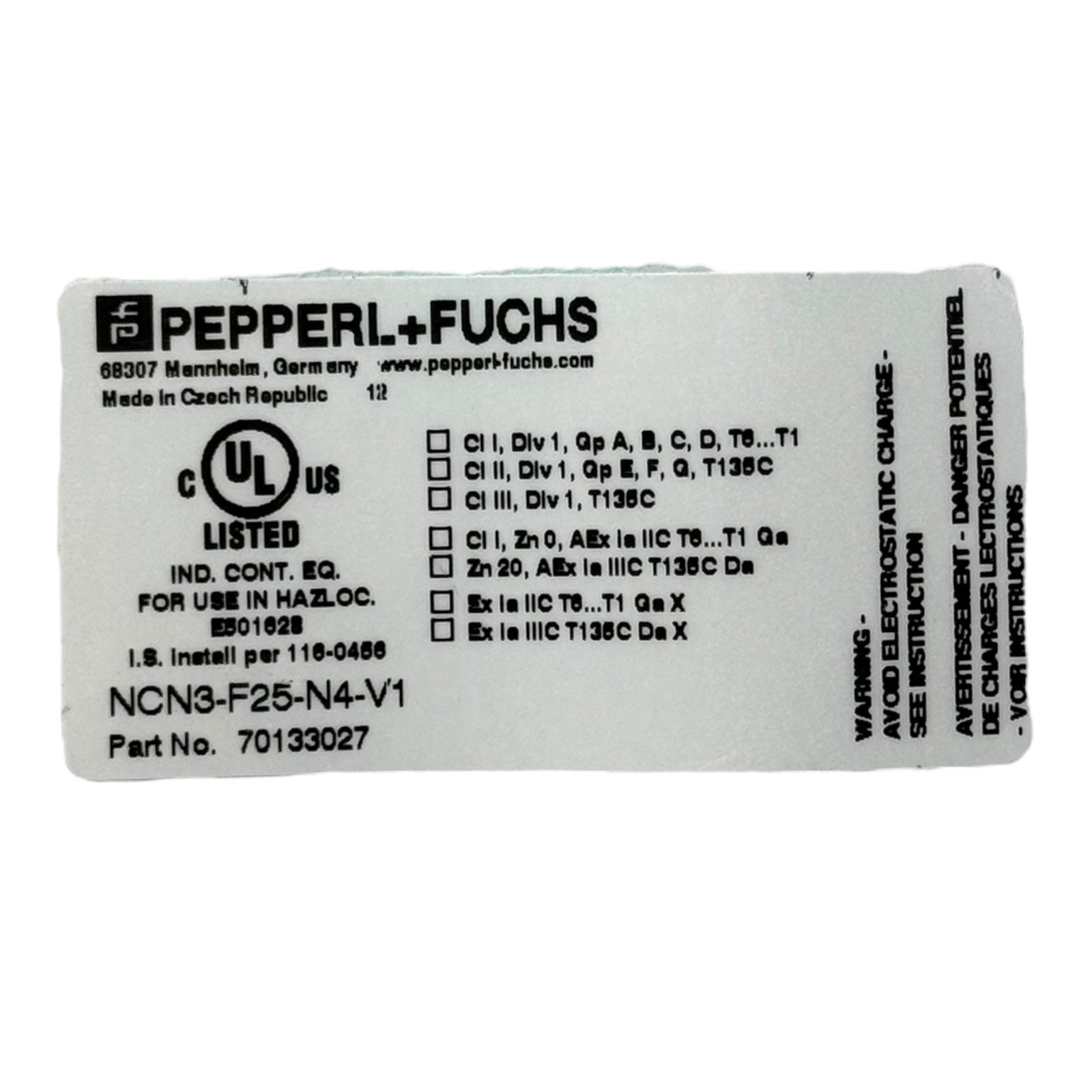 Pepperl+Fuchs NCN3-F25-N4-V1 Induktiver Sensor 8,2 VDC Part 70133027 ATEX