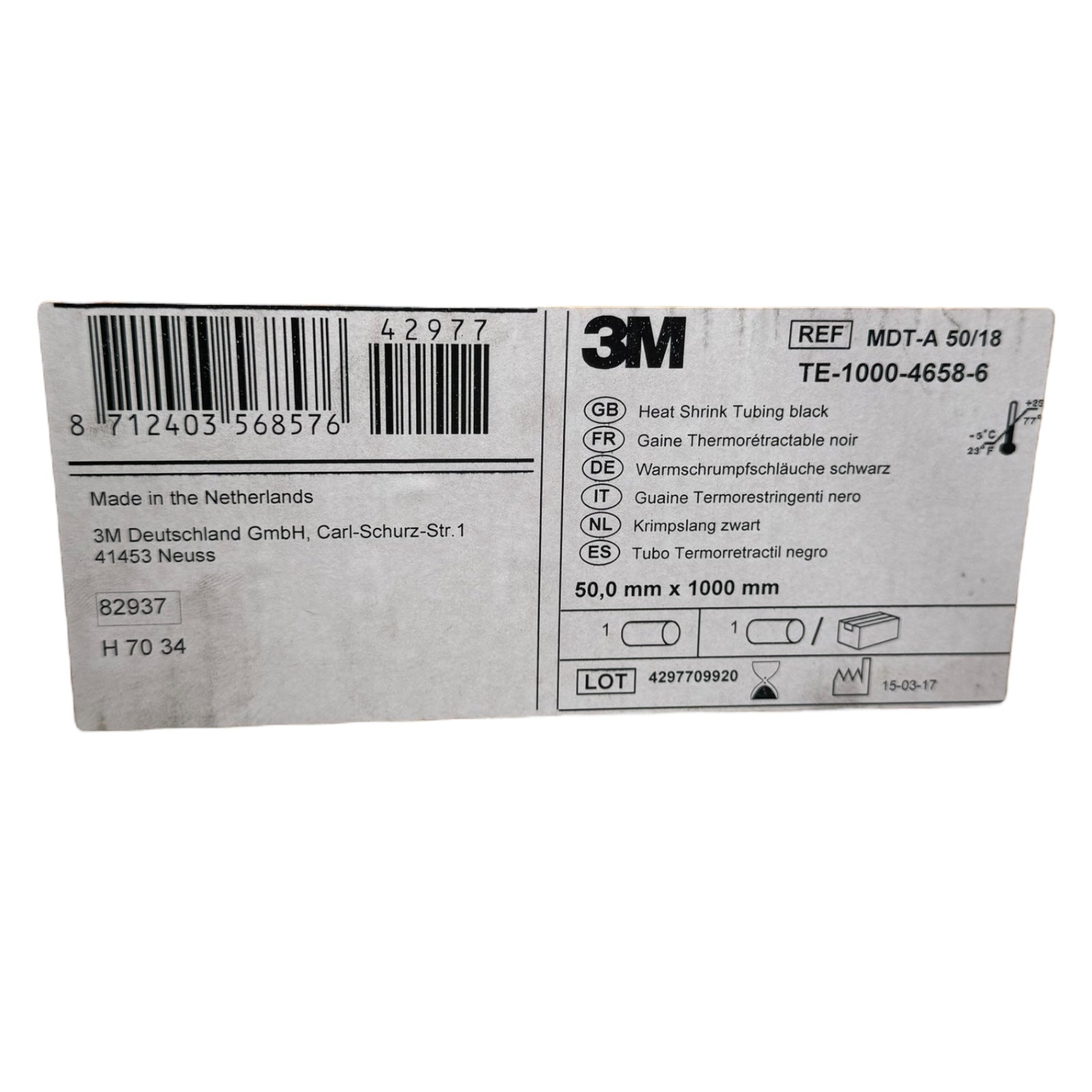 3M MDT-A50/18 Schrumpfschlauch 50mm schwarz 1m TE-1000-4658-6 hitzebeständig