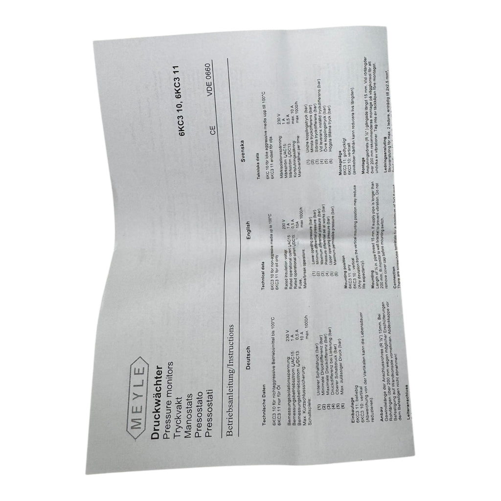 MEYLE 6KC3102-0A Druckwächter 1,5–4,0 bar Differenzdruckschalter AC500V 10A