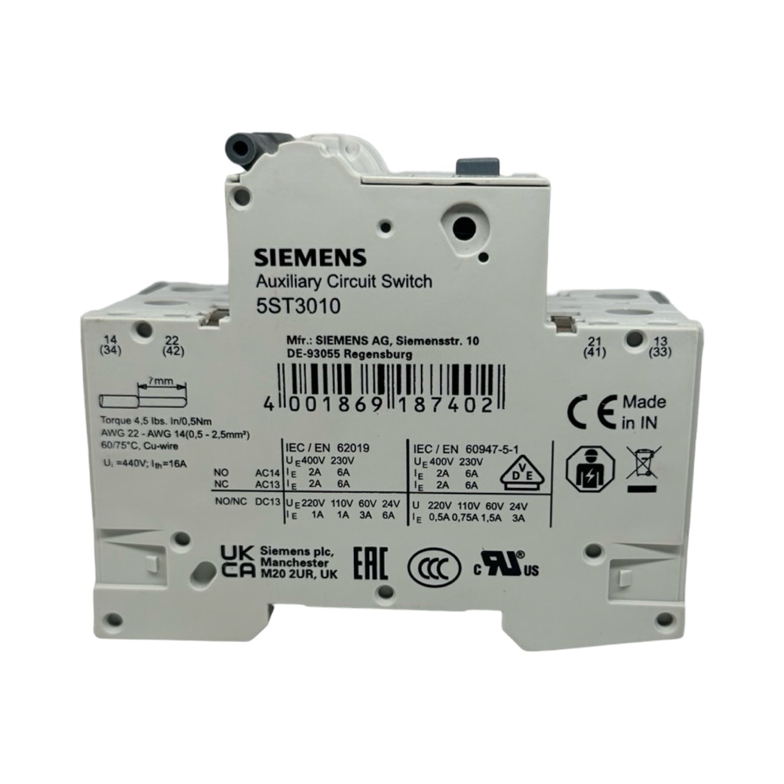 2x Siemens 5SU1354-7KK16 FI/LS Schalter C16 30mA RCBO + 5ST3010 Hilfsschalter