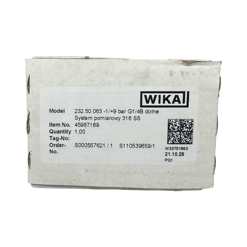 WIKA 232.50.063 Manometer -1 bis 9 bar G1/4 Edelstahl 316 Druckmesser