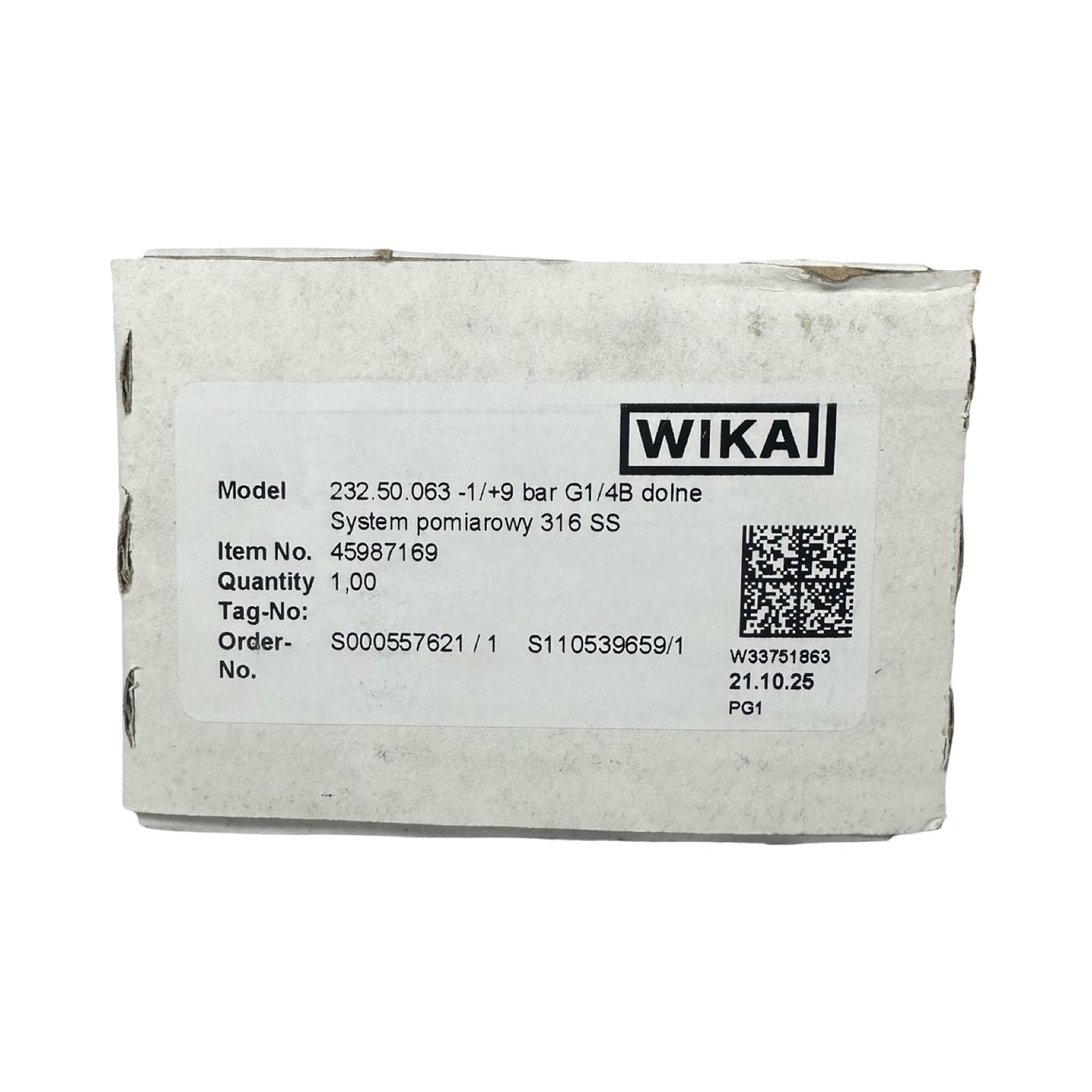 WIKA 232.50.063 Manometer -1 bis 9 bar G1/4 Edelstahl 316 Druckmesser