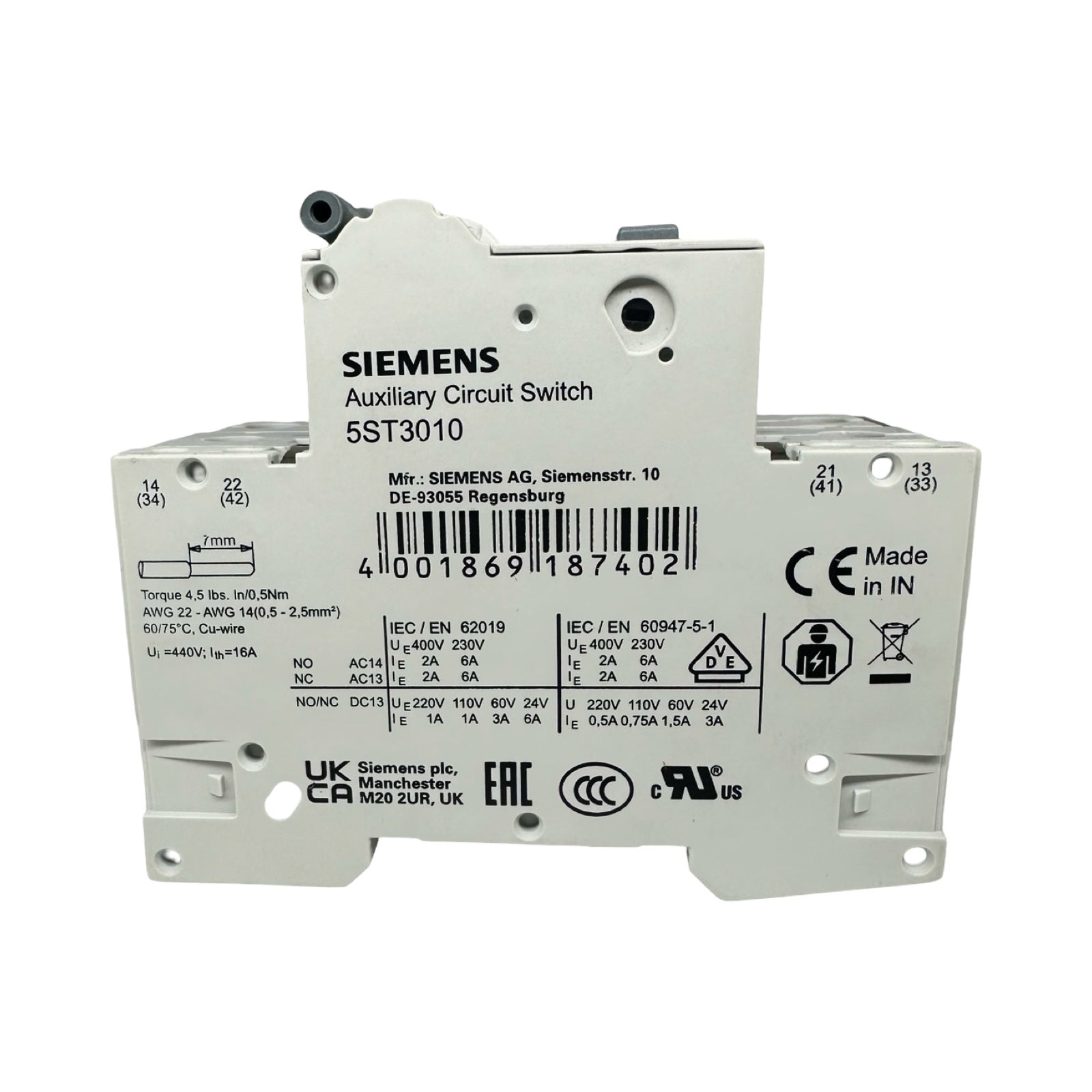 2x Siemens 5SU1354-7KK16 FI/LS Schalter C16 30mA RCBO + 5ST3010 Hilfsschalter