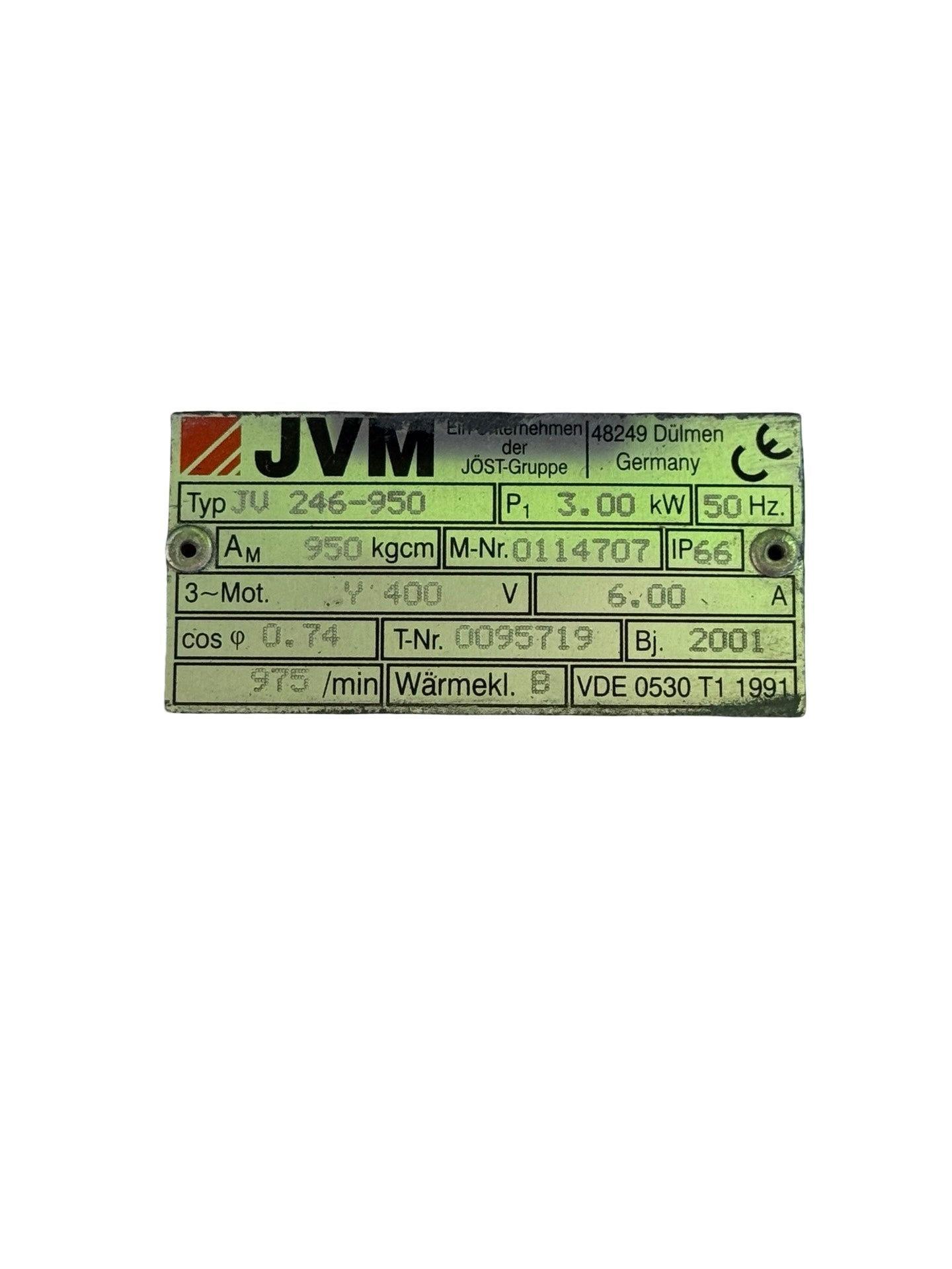 JVM Jöst JU 246-950 Vibrationsmotor 3kW Unwuchtmotor 400V IP66 975rpm