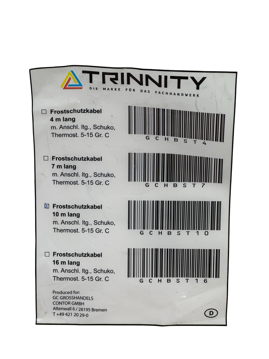 TRINNITY 35602-10GC-T Frostschutzkabel 10m 230V 100W Heizkabel IPX7