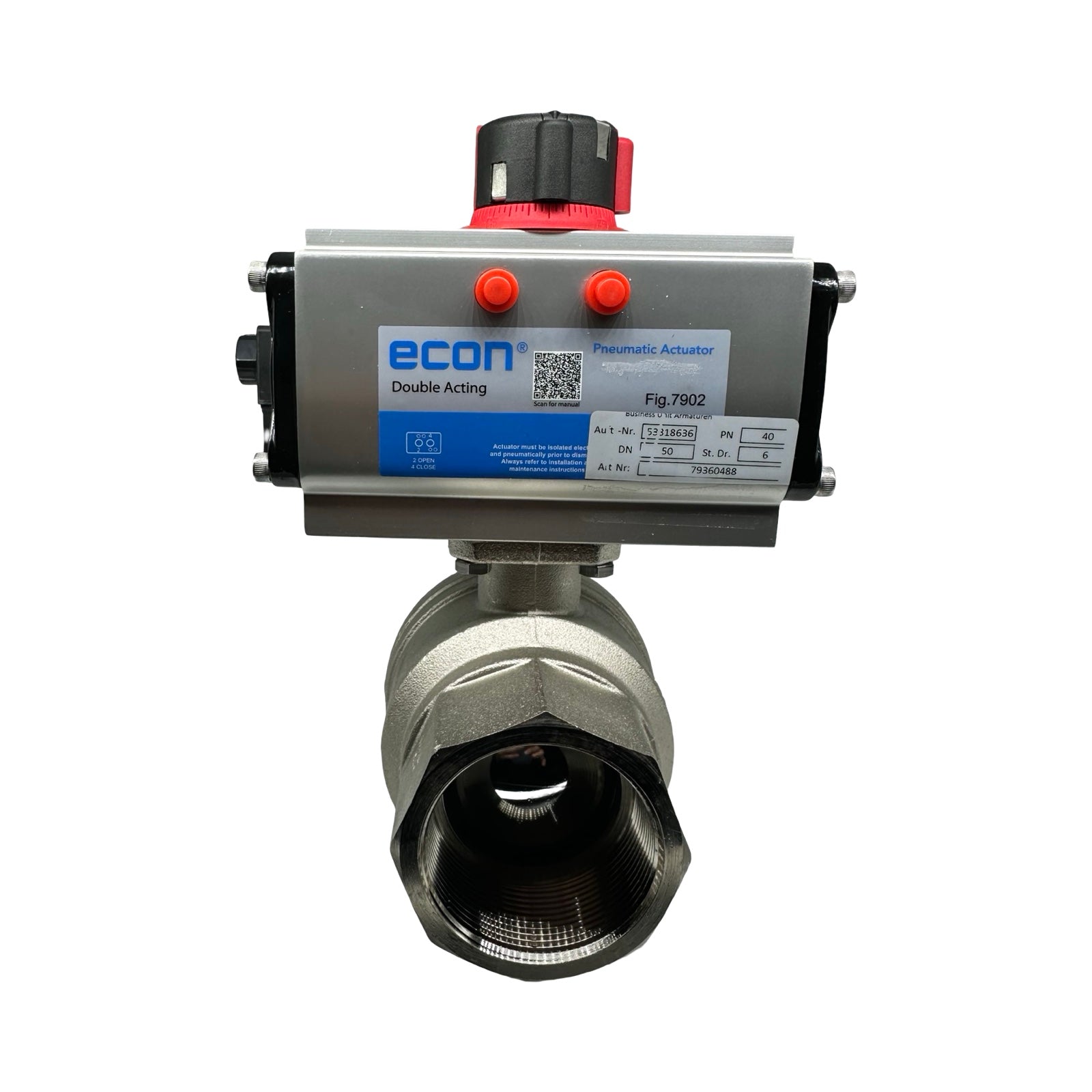 ECON Fig.7902 DN50 Kugelhahn Pneumatikventil Edelstahl 2” Antrieb 24V DC Ventil