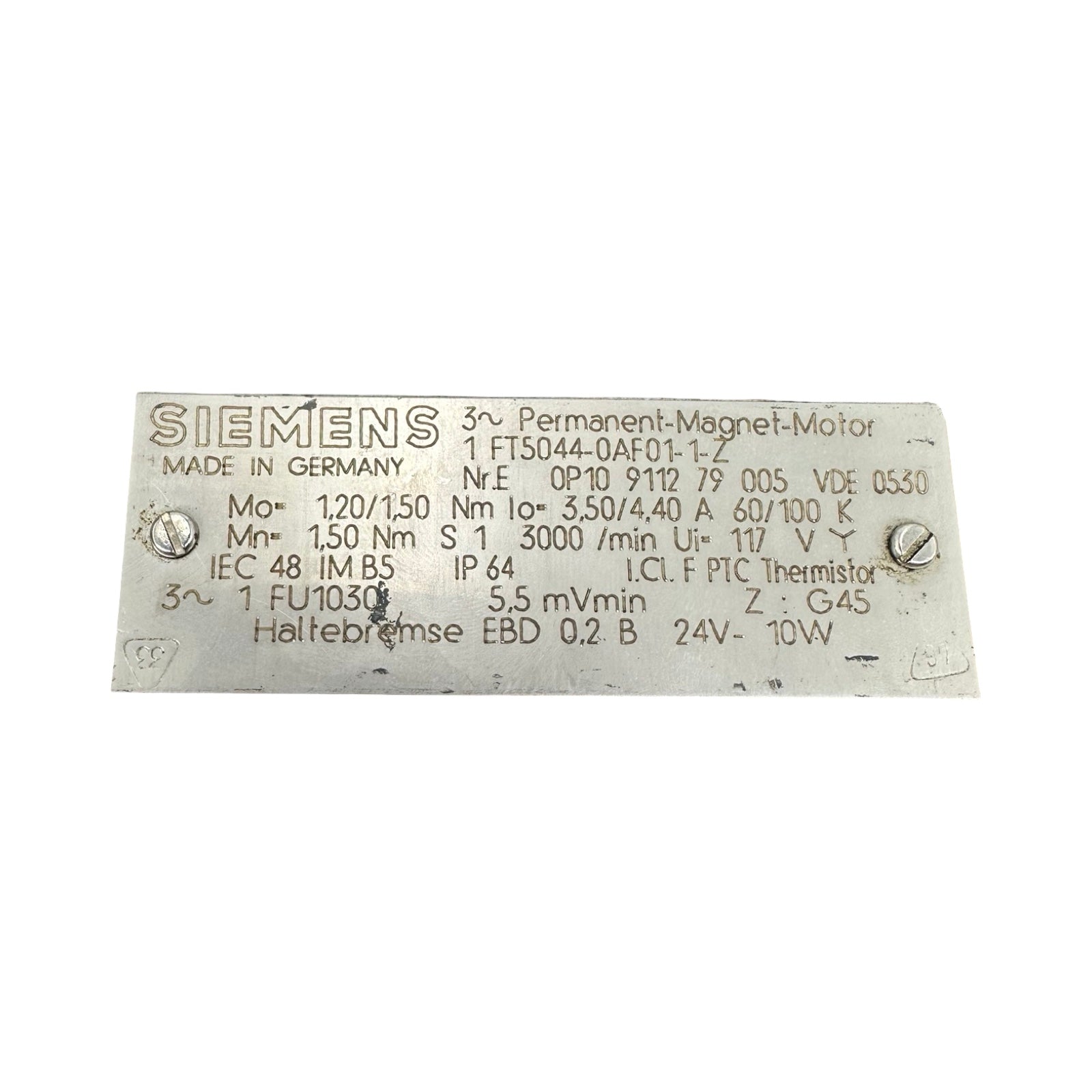 Siemens 1FT5044-0AF01-1-Z Servomotor Permanent Magnet 3000rpm IP64