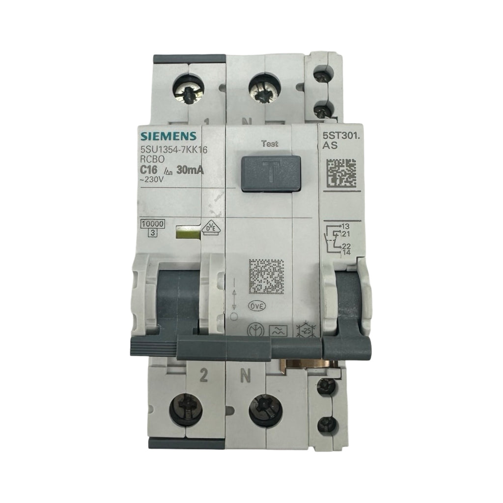 2x Siemens 5SU1354-7KK16 FI/LS Schalter C16 30mA RCBO + 5ST3010 Hilfsschalter