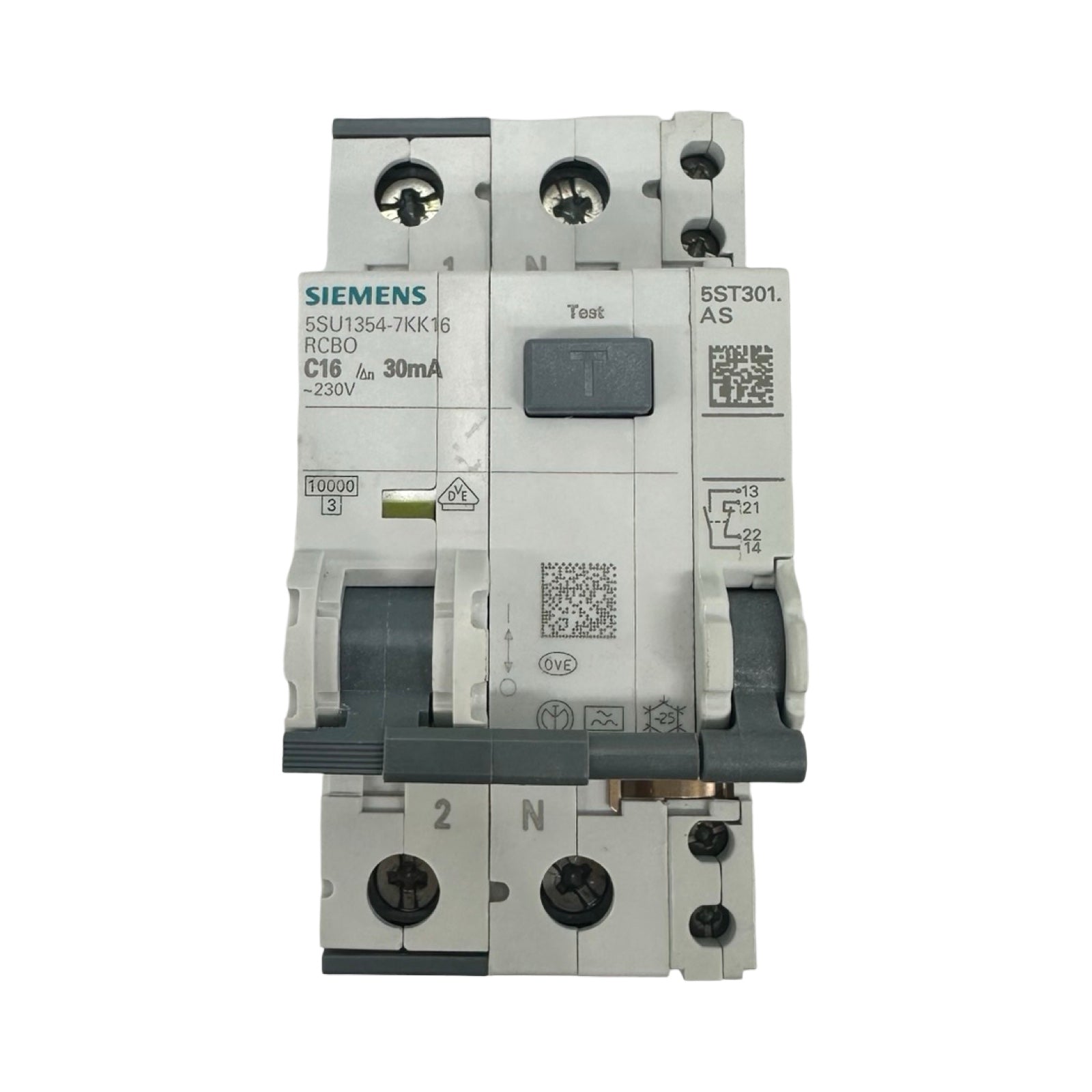 2x Siemens 5SU1354-7KK16 FI/LS Schalter C16 30mA RCBO + 5ST3010 Hilfsschalter