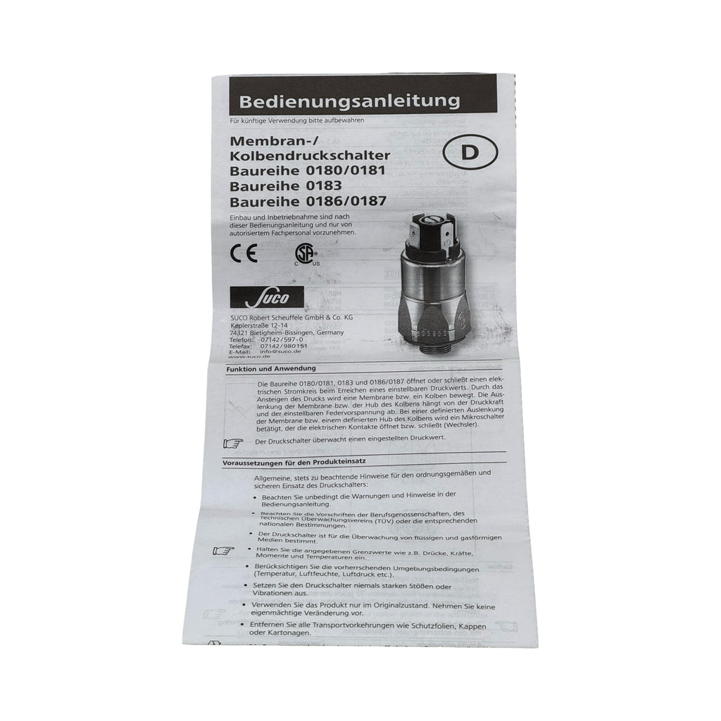 SUCO 0180-45903-1-009 Membrandruckschalter 10–50bar G1/4 250V SPDT