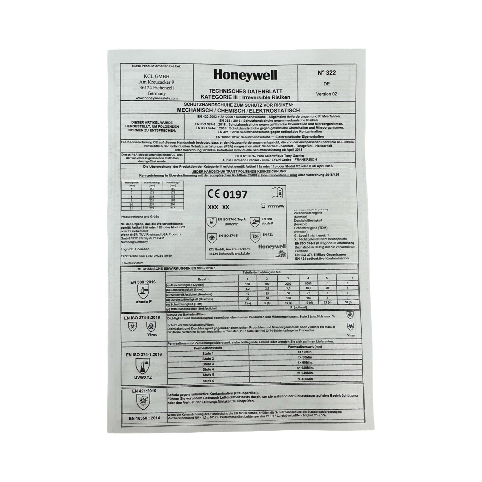 Honeywell Butoject 898 Chemikalienschutzhandschuhe Gr.10 EN374 EN388