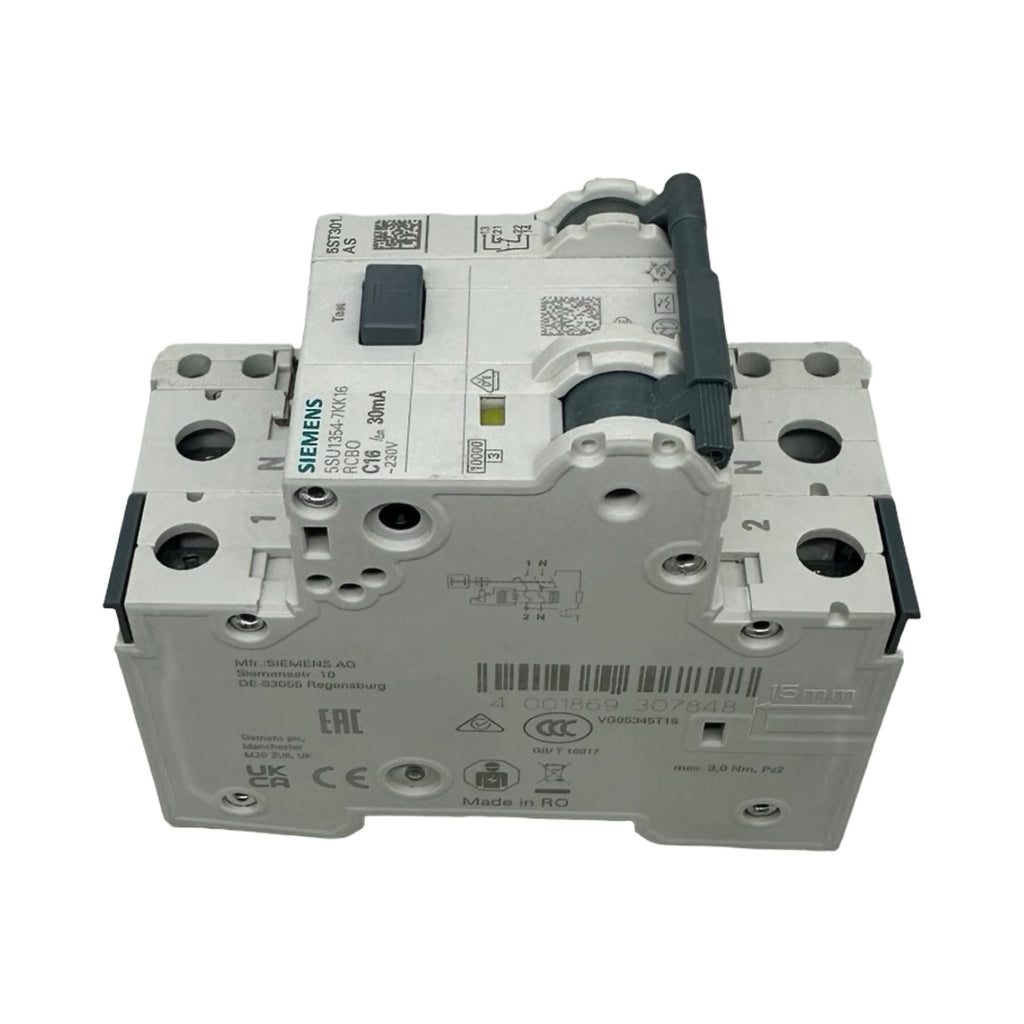2x Siemens 5SU1354-7KK16 FI/LS Schalter C16 30mA RCBO + 5ST3010 Hilfsschalter