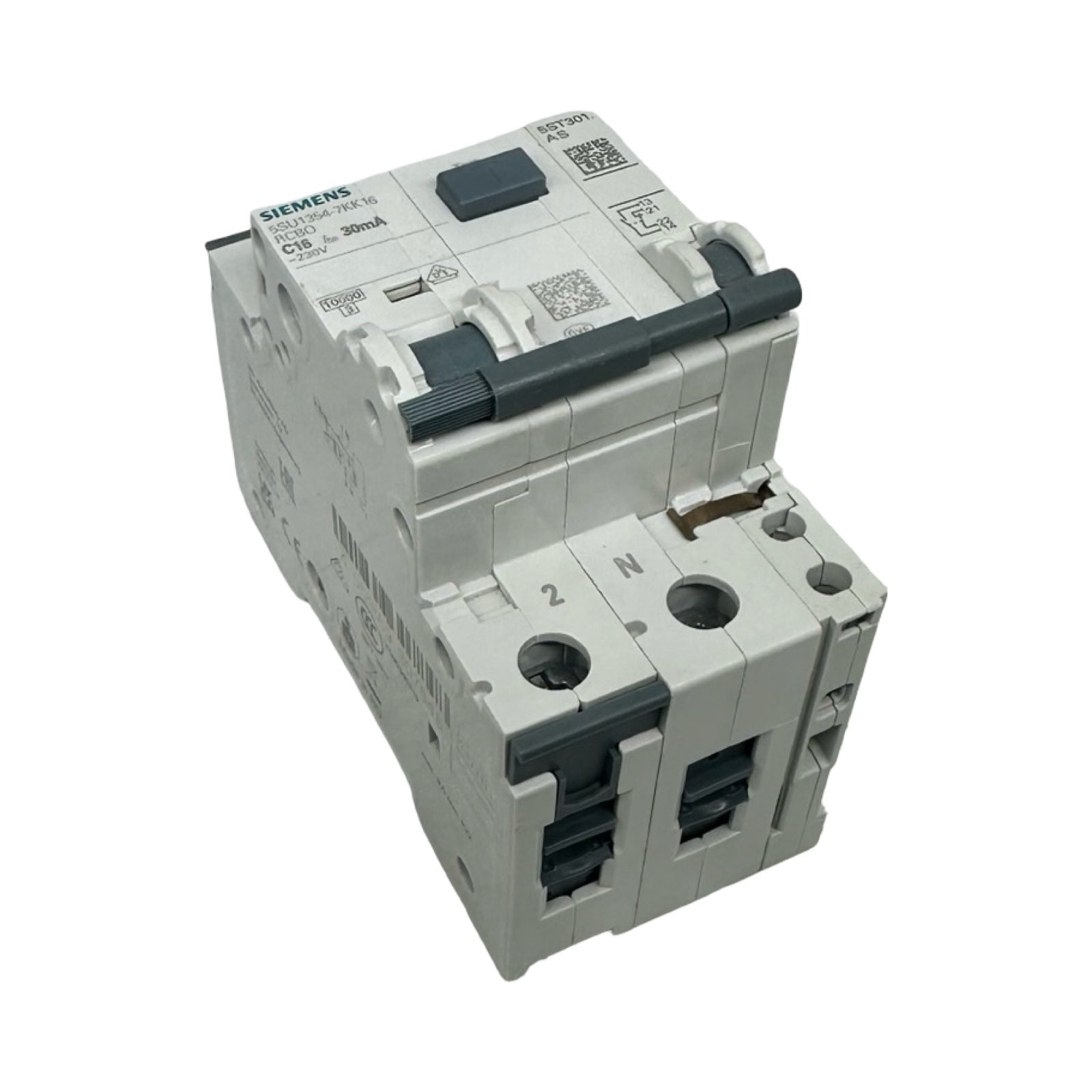 2x Siemens 5SU1354-7KK16 FI/LS Schalter C16 30mA RCBO + 5ST3010 Hilfsschalter