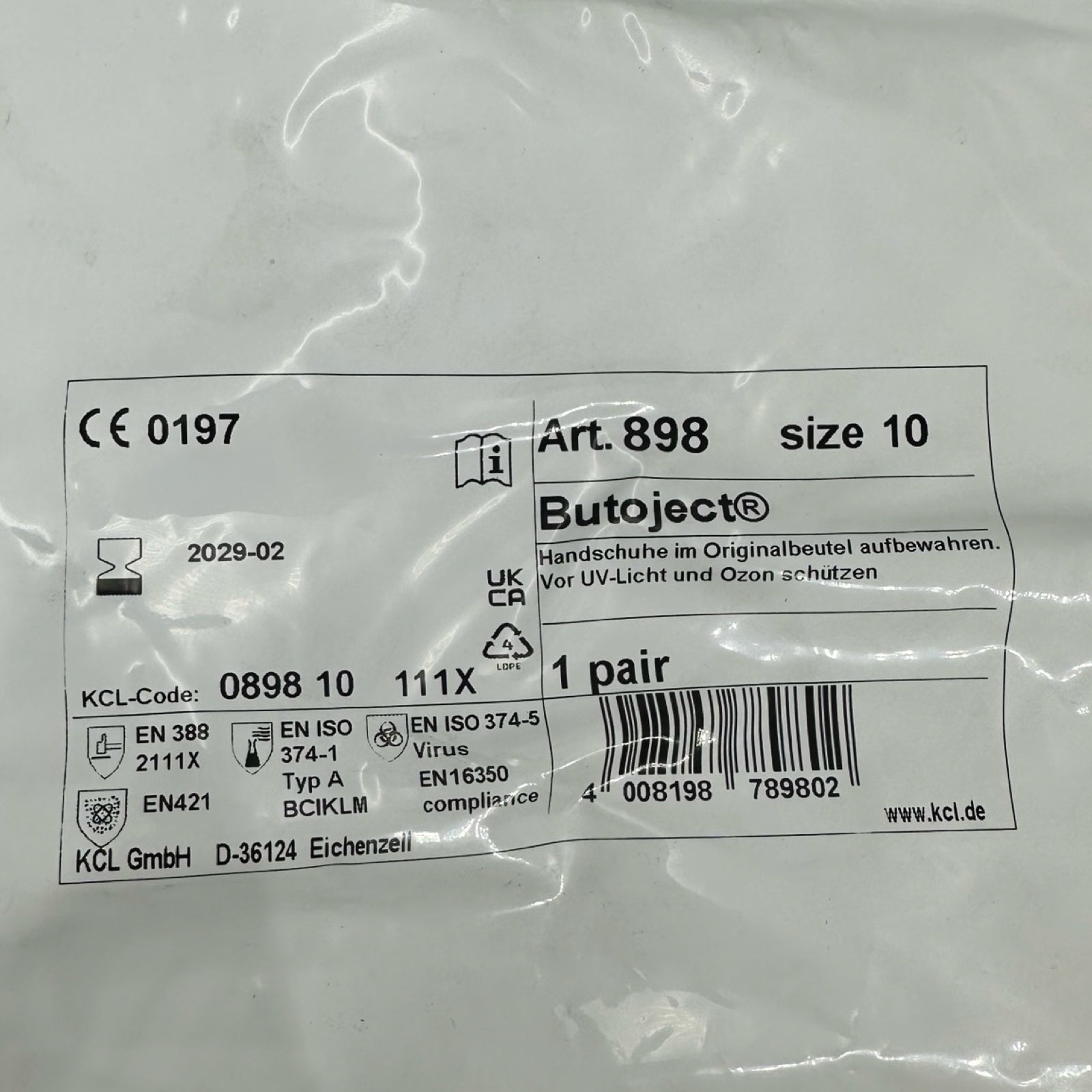 Honeywell Butoject 898 Chemikalienschutzhandschuhe Gr.10 EN374 EN388