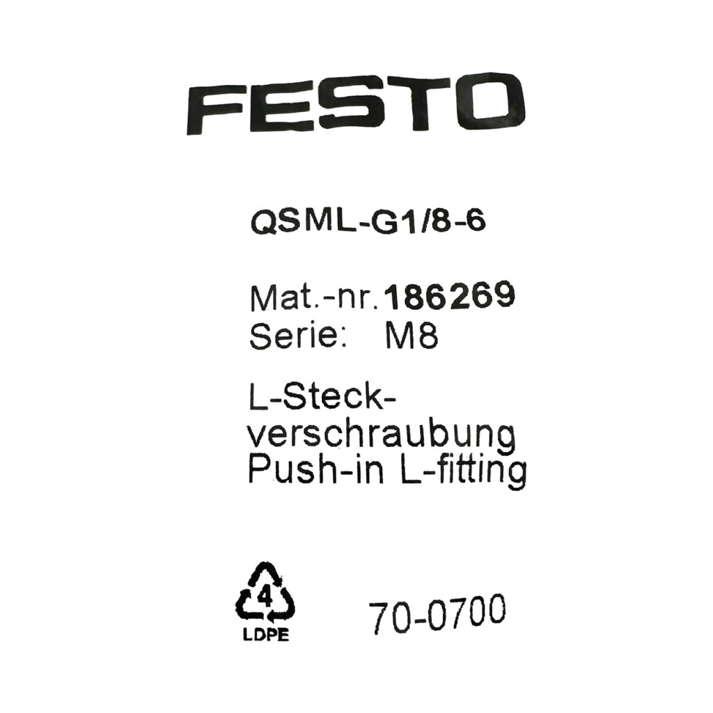 10x Festo QSML-G1/8-6 L-Steckverschraubung 186269 Pneumatik Winkel 10x