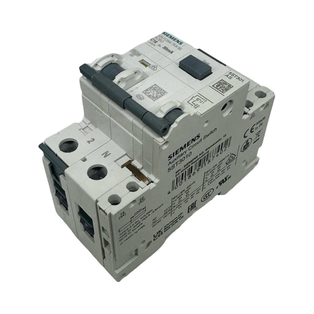 2x Siemens 5SU1354-7KK16 FI/LS Schalter C16 30mA RCBO + 5ST3010 Hilfsschalter