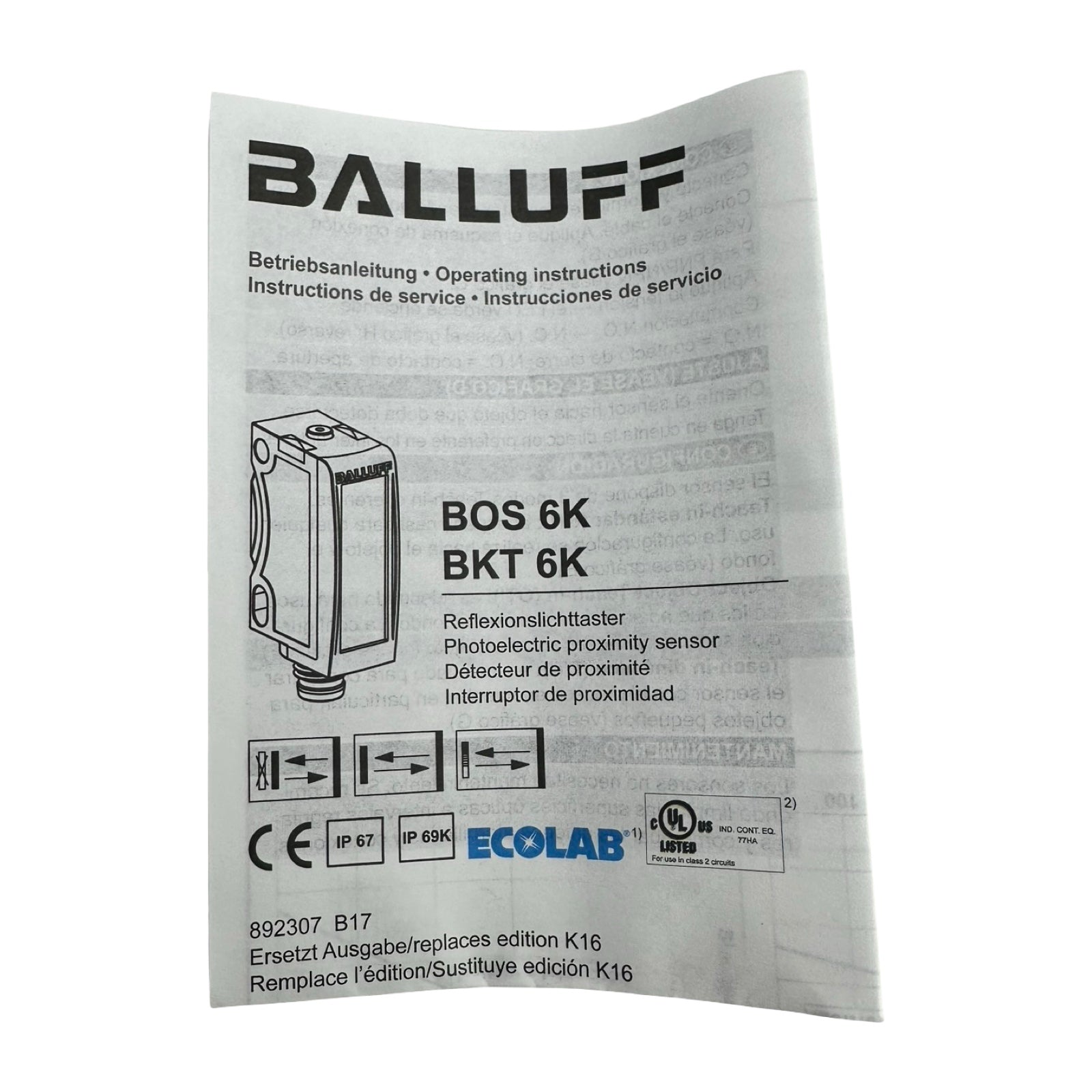 Balluff BOS01L1 BOS 6K-NU-RH10-02 Lichttaster Sensor Kabel 10-30V