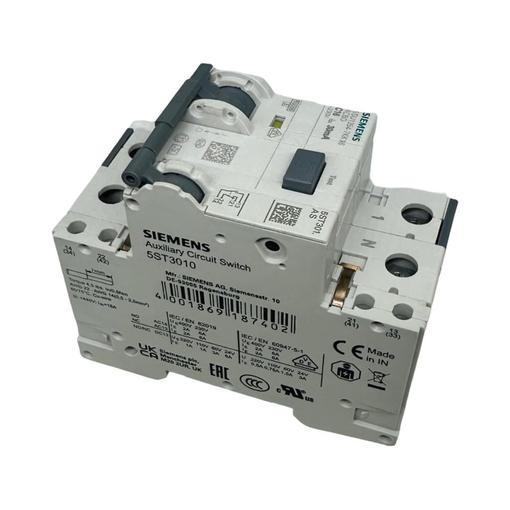 2x Siemens 5SU1354-7KK16 FI/LS Schalter C16 30mA RCBO + 5ST3010 Hilfsschalter