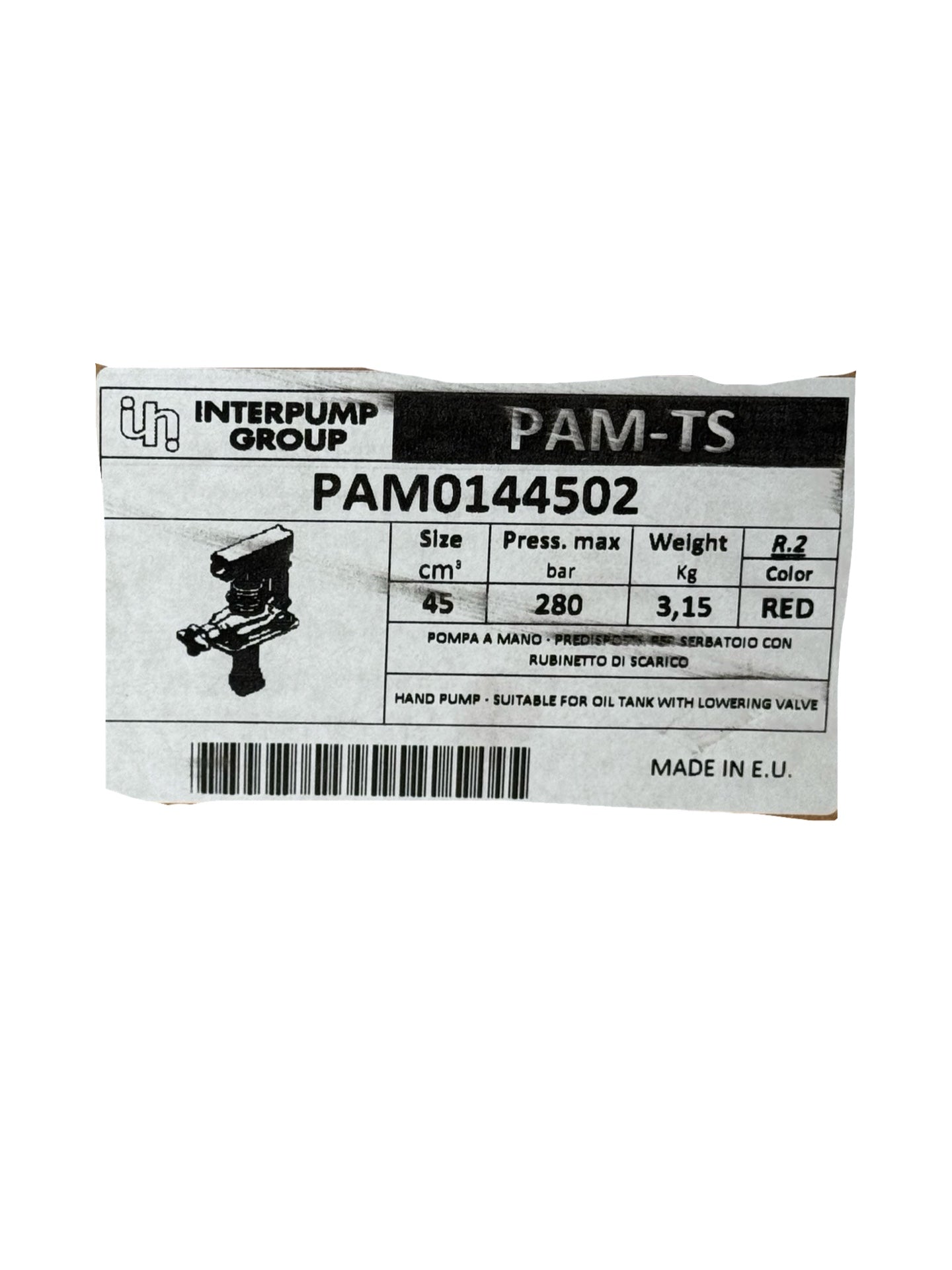 Interpump PAM0144502 PAM-TS45 Handpumpe 280bar Hydraulikpumpe Öl Tank