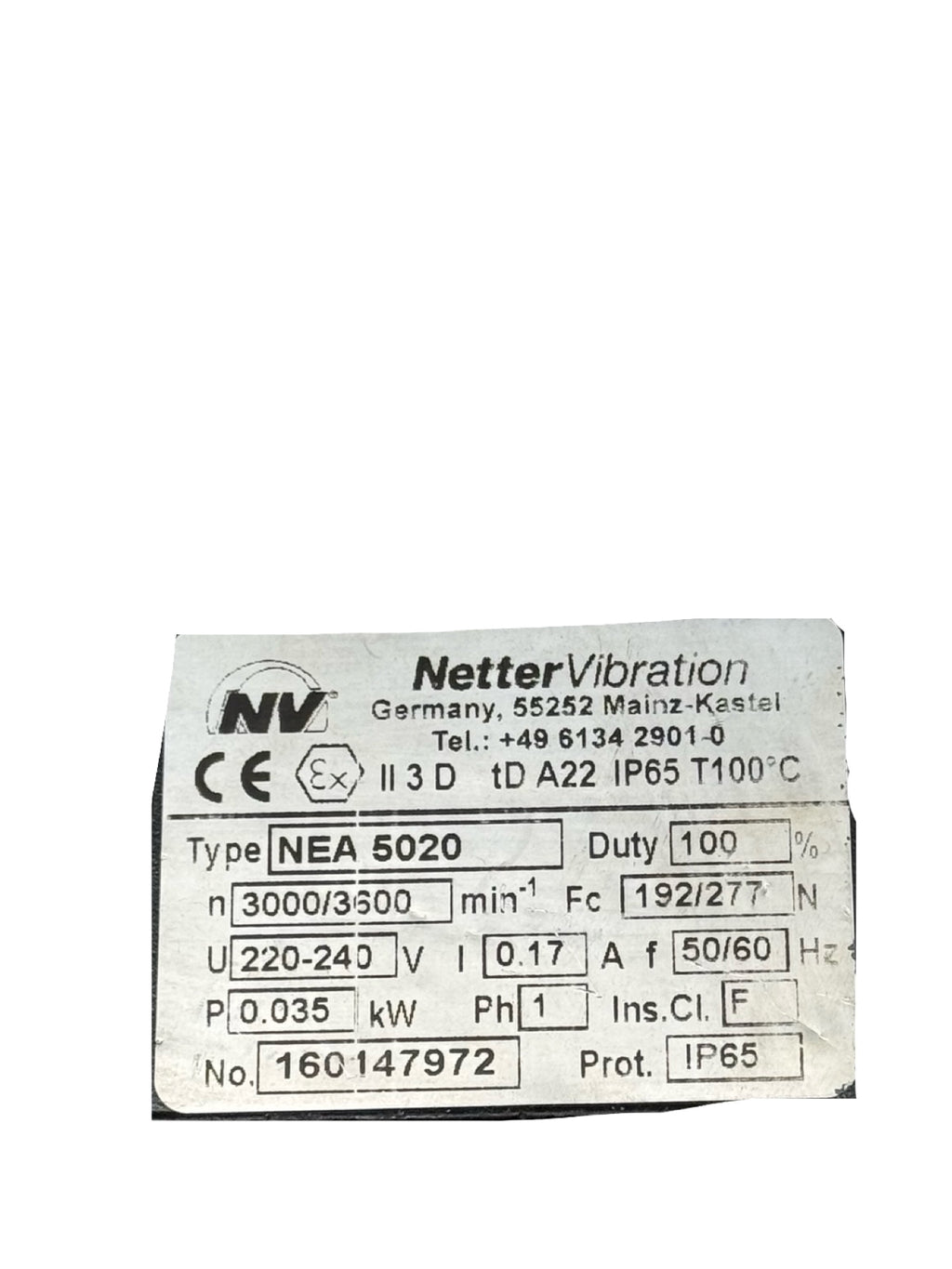 Netter Vibration NEA 5020 Außenvibrator Vibrationsmotor 230V IP65 Ex II 3D
