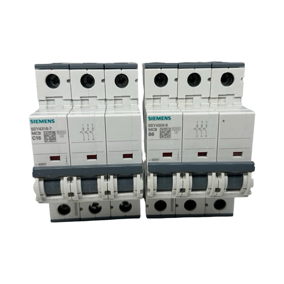 2x Siemens 5SY4316-7 C16 & 5SY4306-6 B6 Leitungsschutzschalter 3-polig
