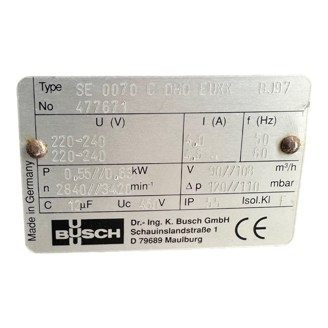 Busch SE0070C Vakuumpumpe 120/110 mbar pumpe 3000-3500/min 0,55/0,63kW
